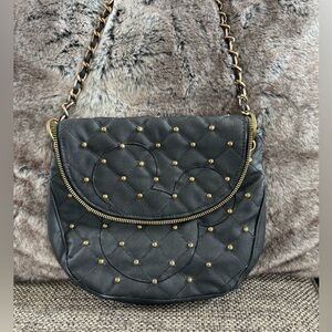 Disney Parks Quilted Studded Mickey Stitched Outline‎ Black Crossbody Bag